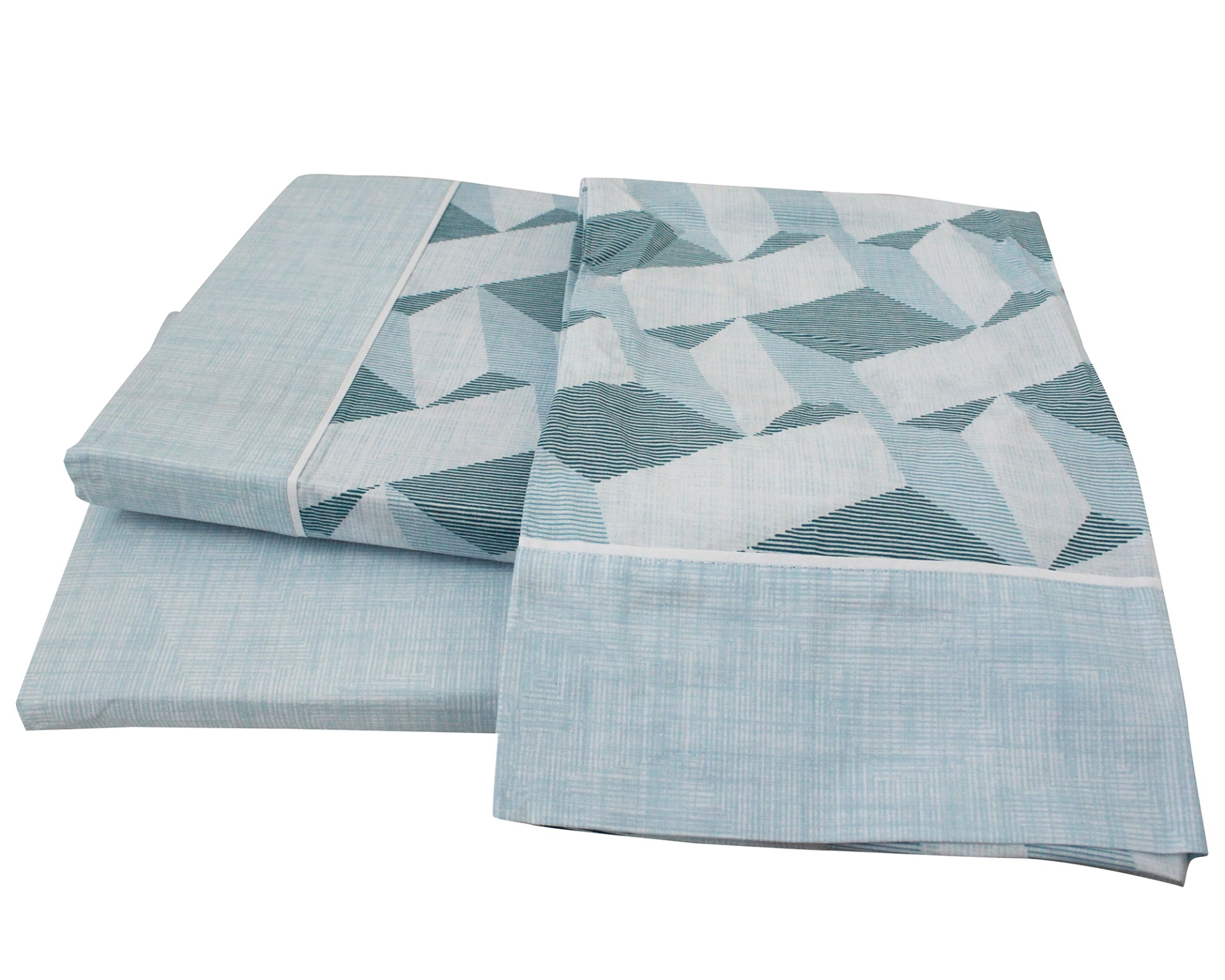 Panos de cozinha azuis com padrão geométrico branco e azul