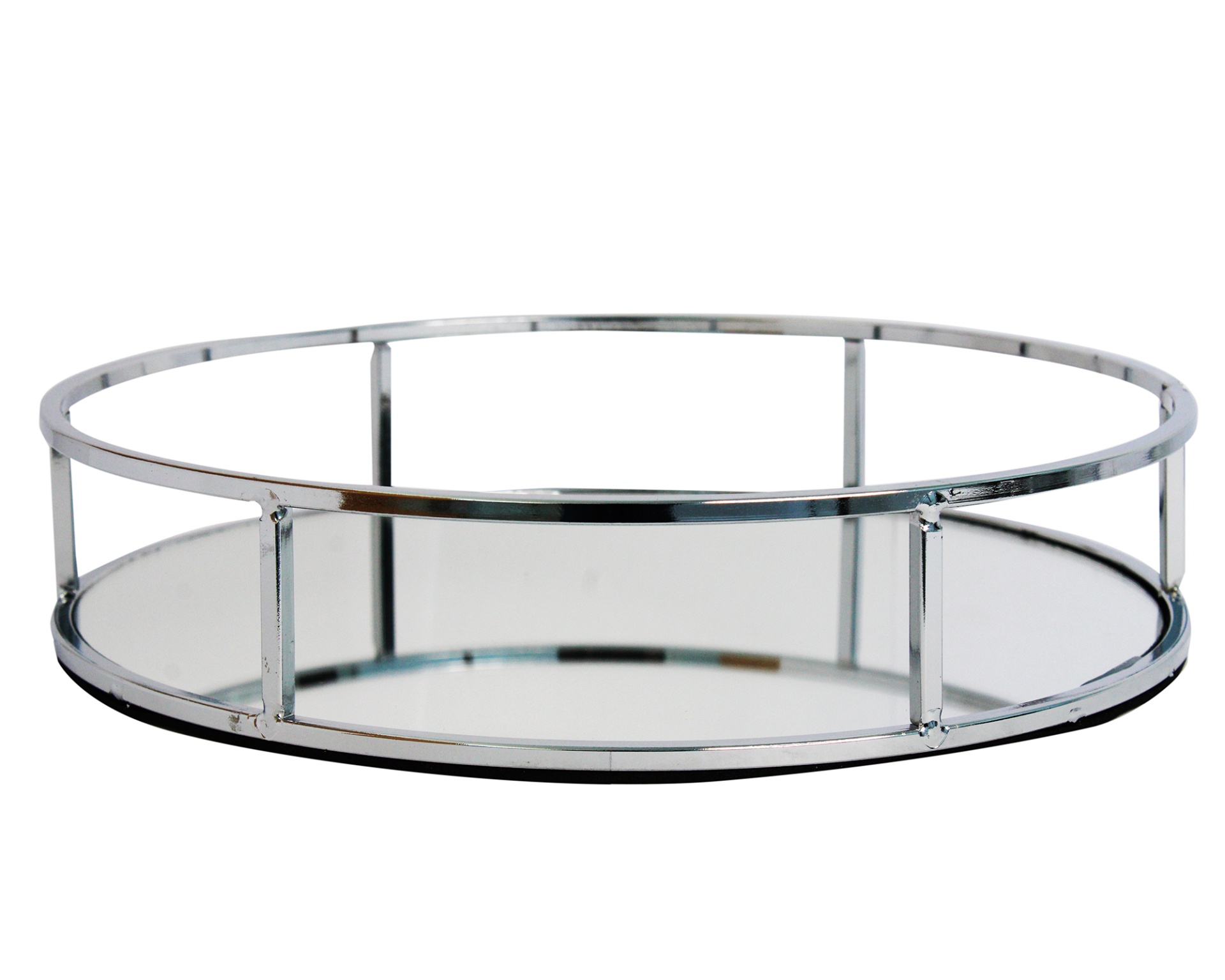 Tabuleiro redondo metálico cromado com base espelhada