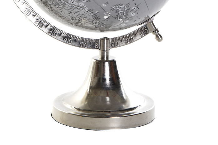 Globo terrestre decorativo com base metálica prateada