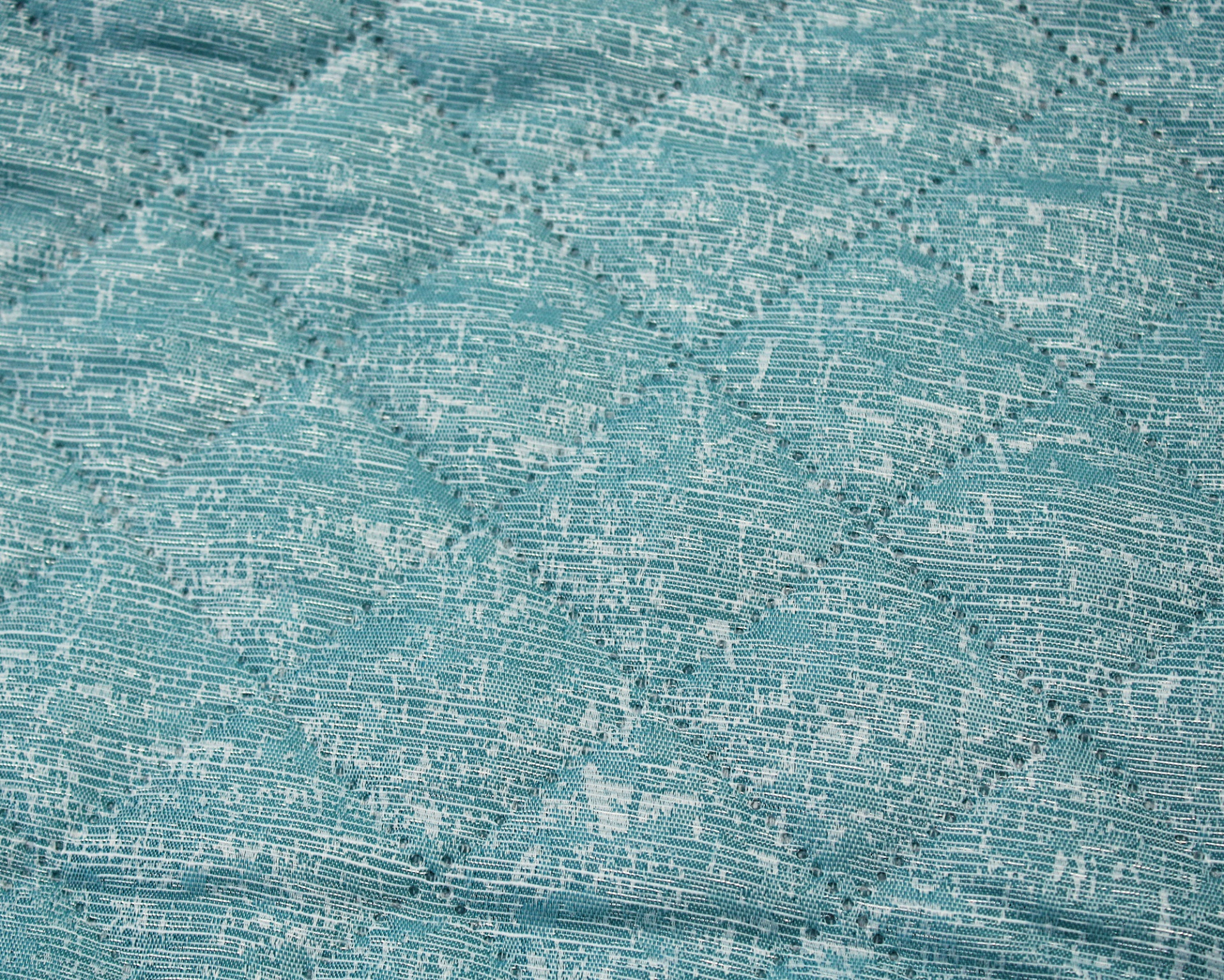 Tecido azul turquesa com padrão branco abstrato
