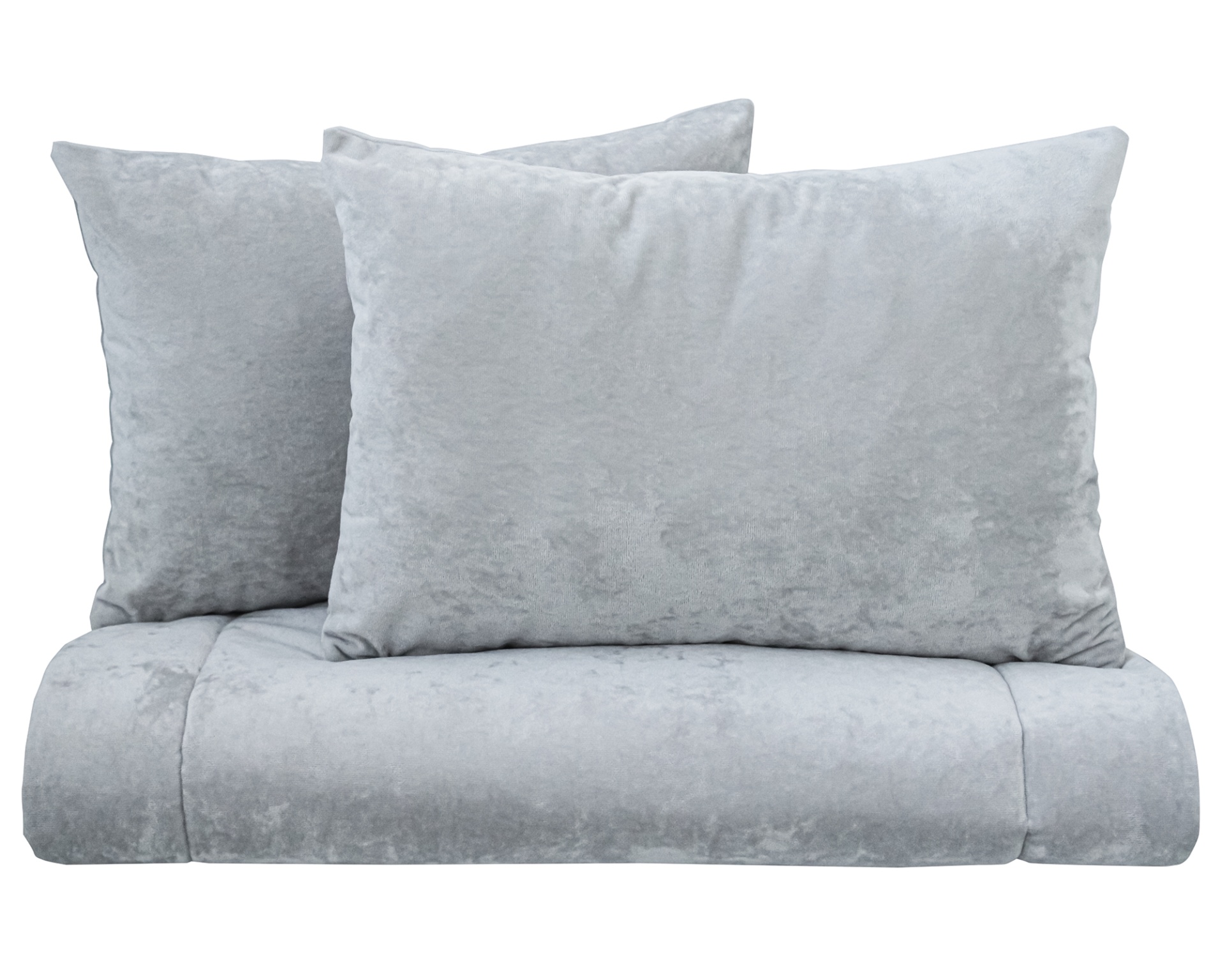 Conjunto de almofadas e manta cinzentas macias com textura aveludada
