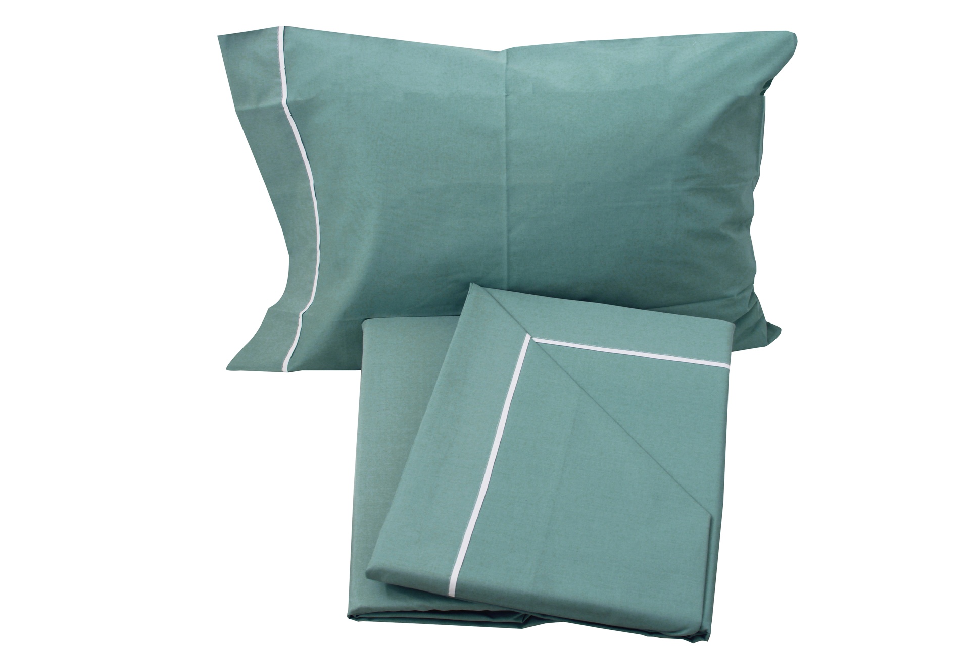 Conjunto de roupa de cama verde-água com costura branca