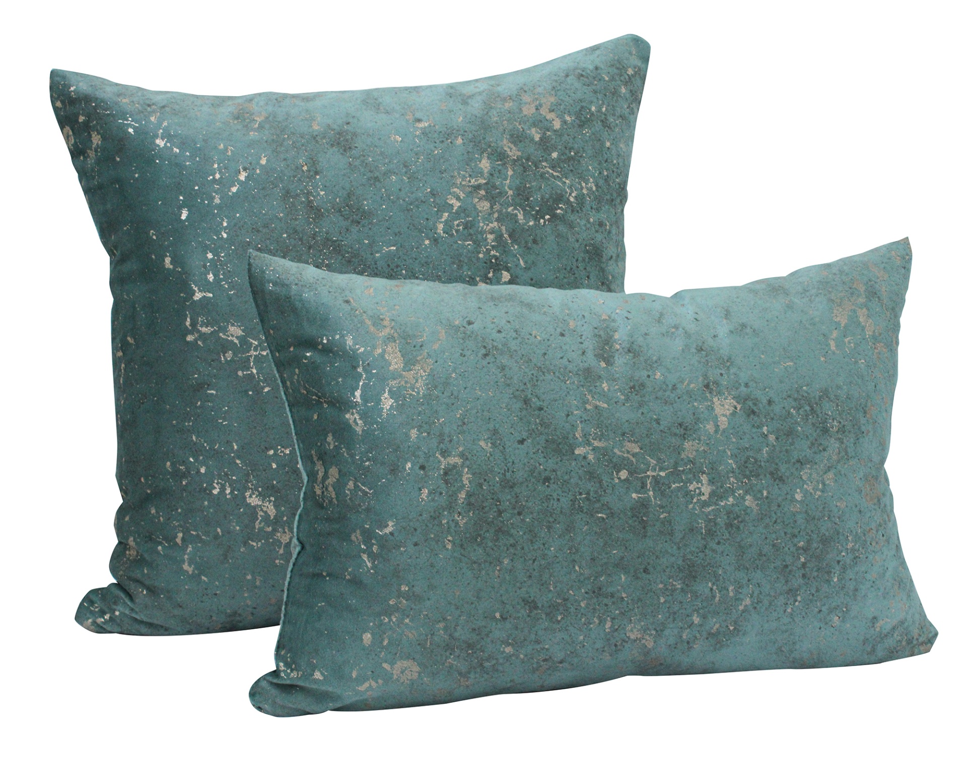 Conjunto de duas almofadas decorativas azul esverdeado com padrão abstrato