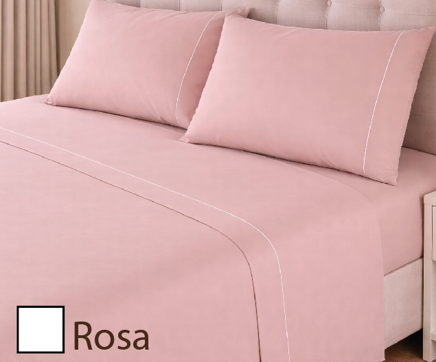 Conjunto de cama rosa com costura branca