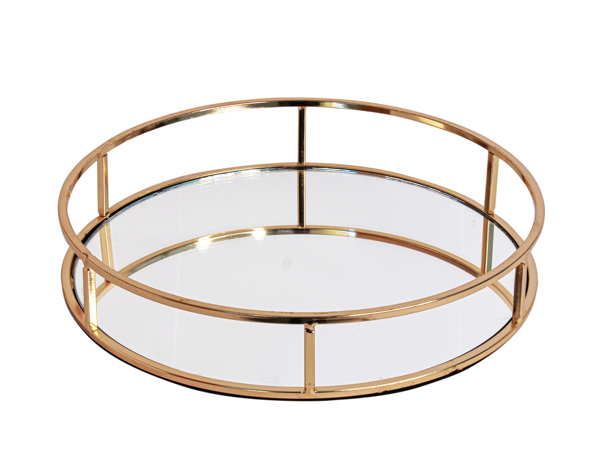 Espelho decorativo redondo com moldura metálica dourada