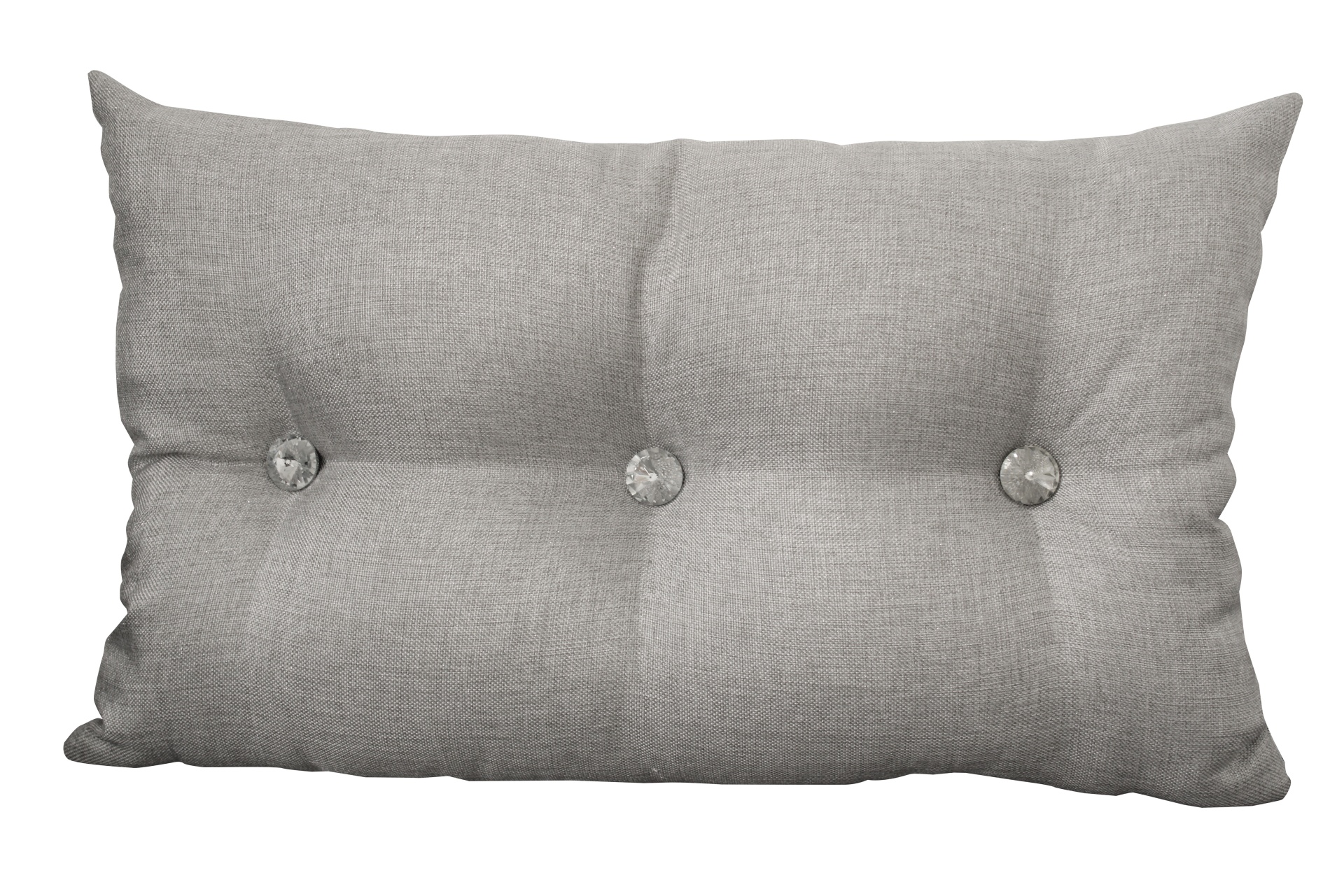 Almofada retangular cinza com três botões decorativos