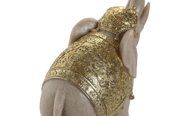 Estátua decorativa de elefante com ornamentos dourados detalhados