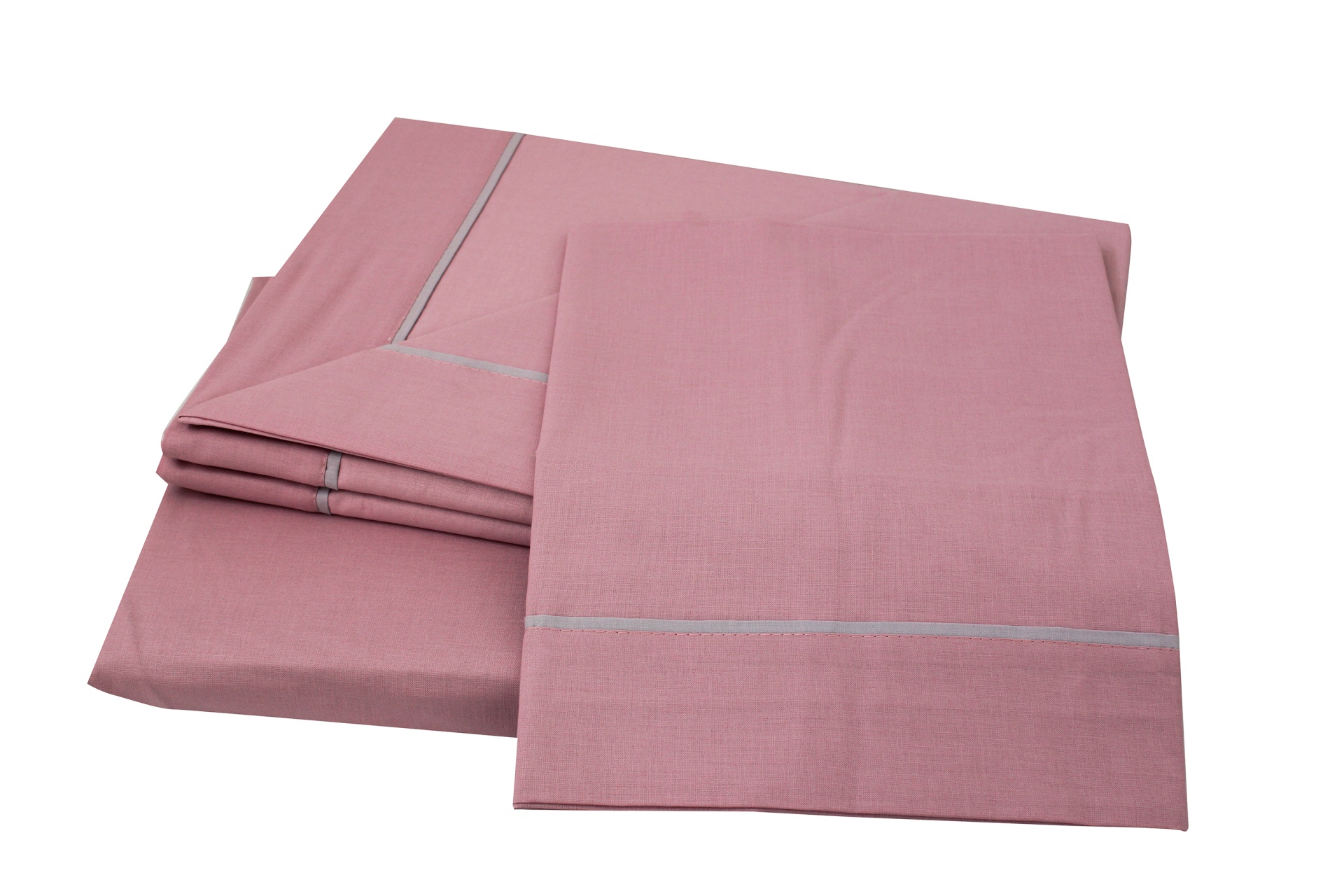 Conjunto de roupa de cama cor de rosa com linhas cinza claras
