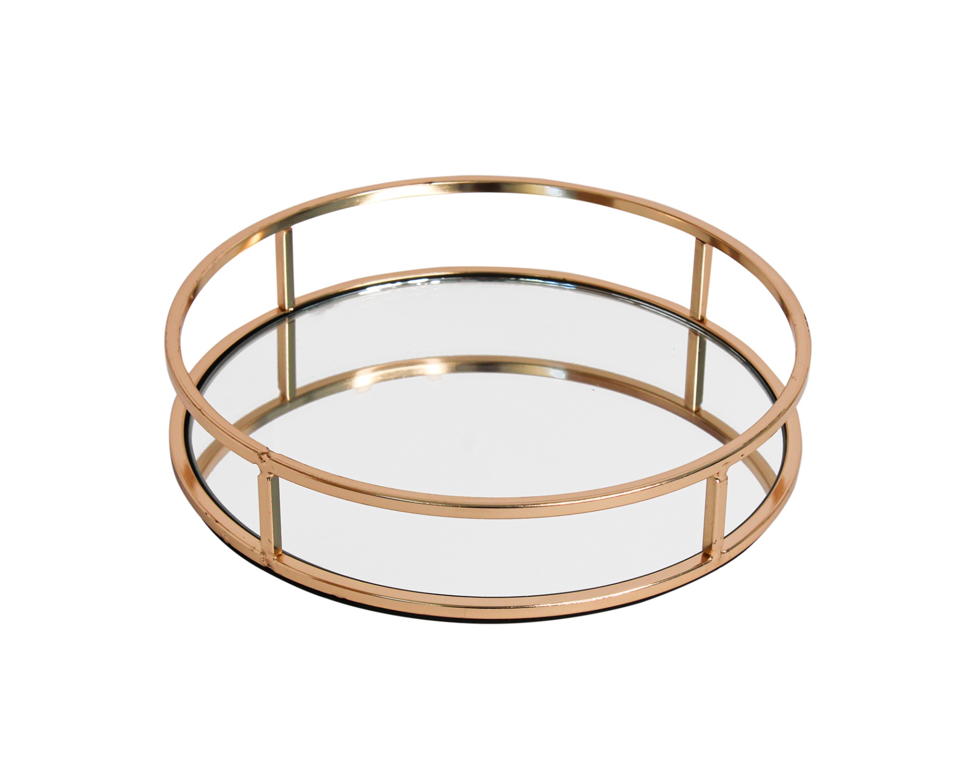 Espelho redondo com moldura metálica dourada