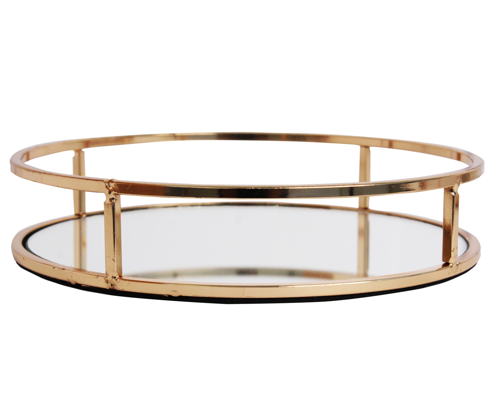 Bandeja redonda dourada com base espelhada