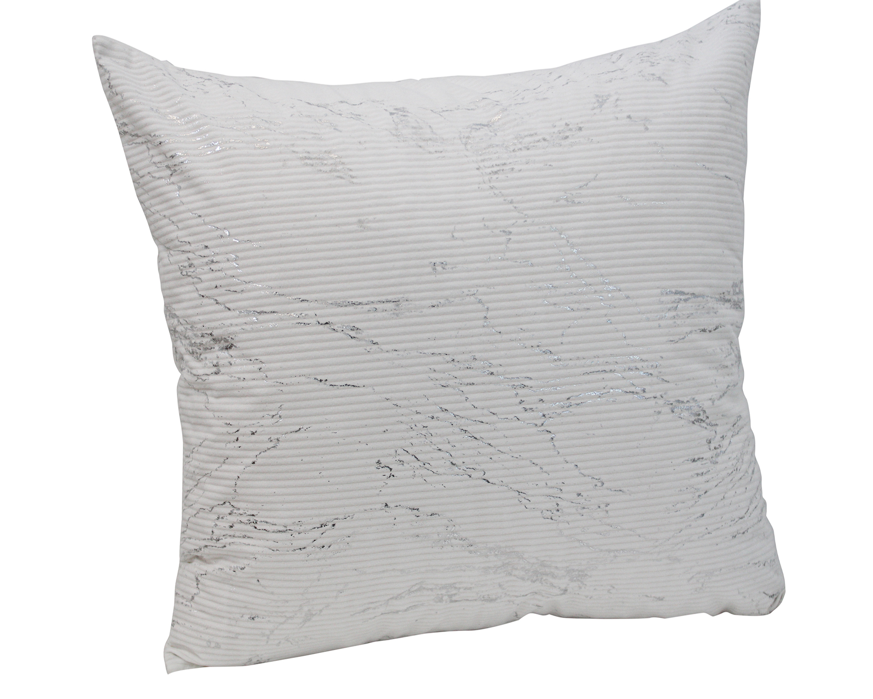 Almofada quadrada branca com padrão de mármore cinza