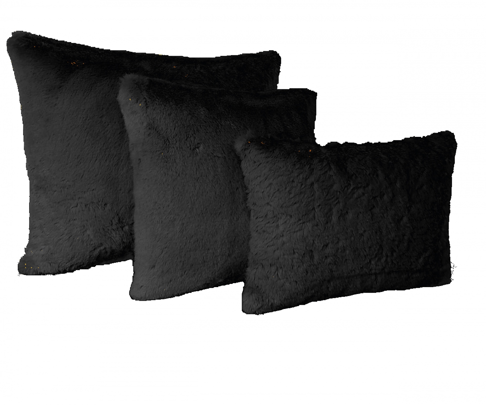 Três almofadas pretas de pelúcia com textura suave
