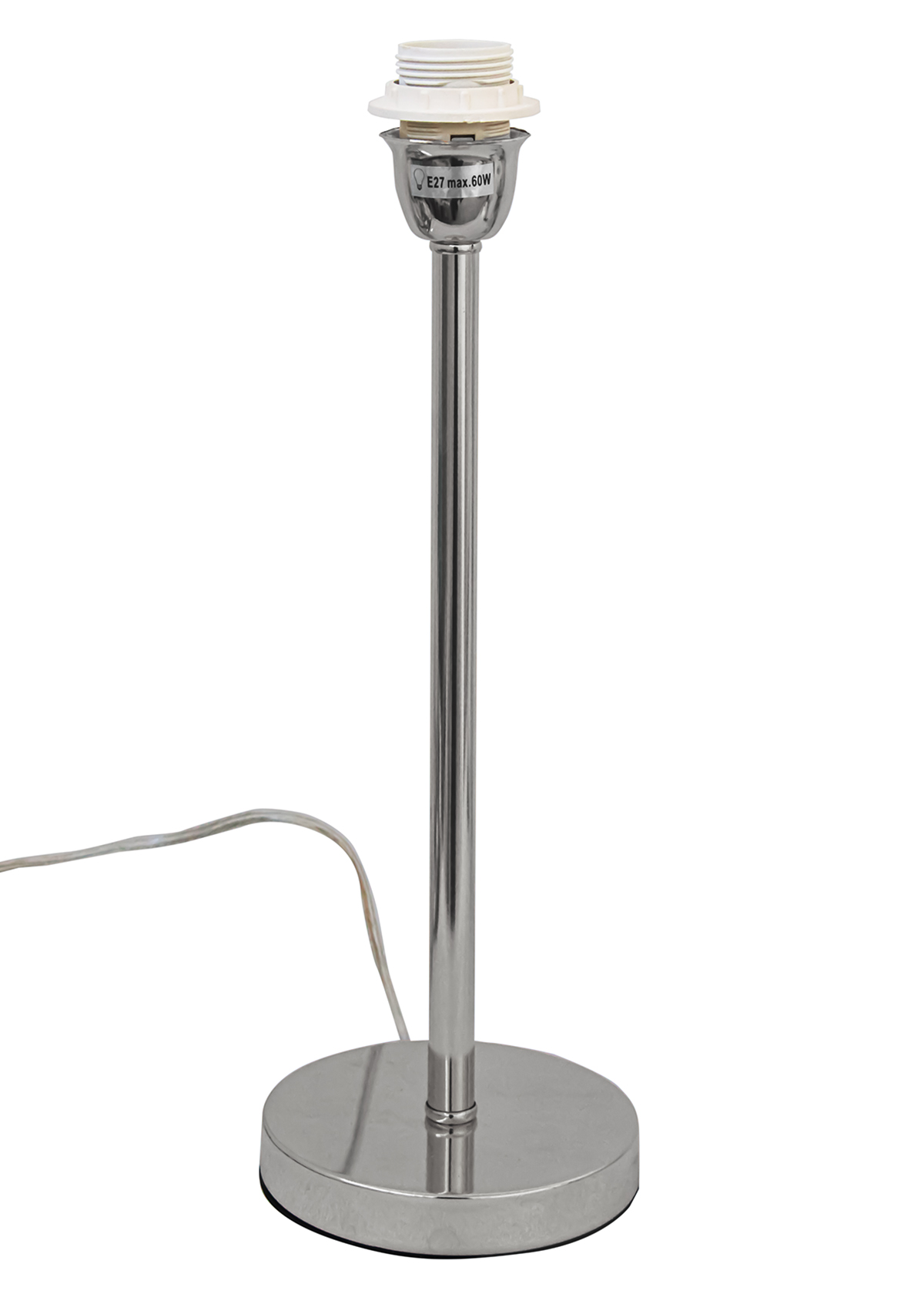 Candeeiro de mesa prateado metálico com suporte para lâmpada E27 e cabo branco