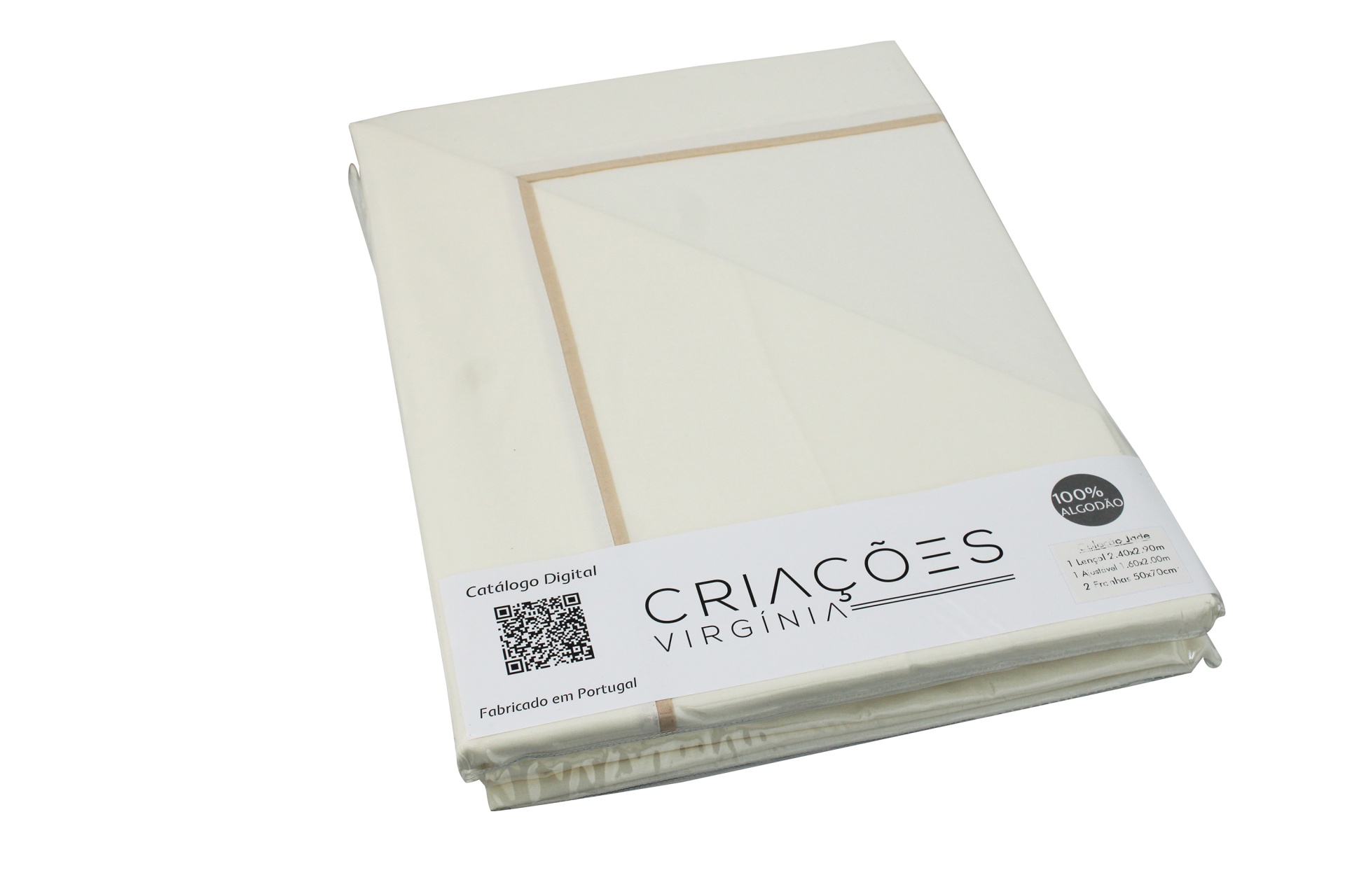 Pacote de roupa de cama branca e bege da marca CRIAÇÕES VIRGINIA