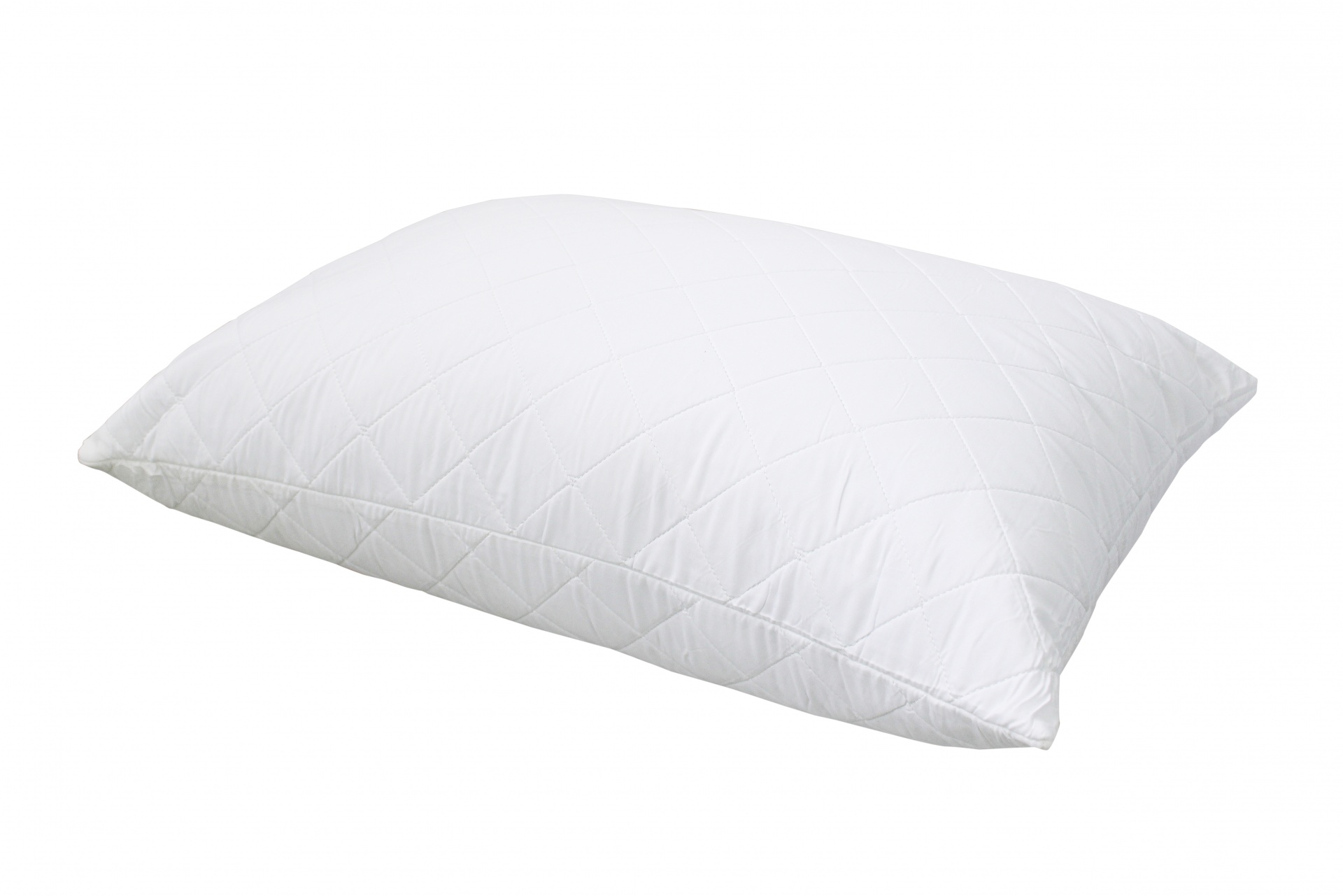 Travesseiro branco com padrão quadrado costurado em fundo branco