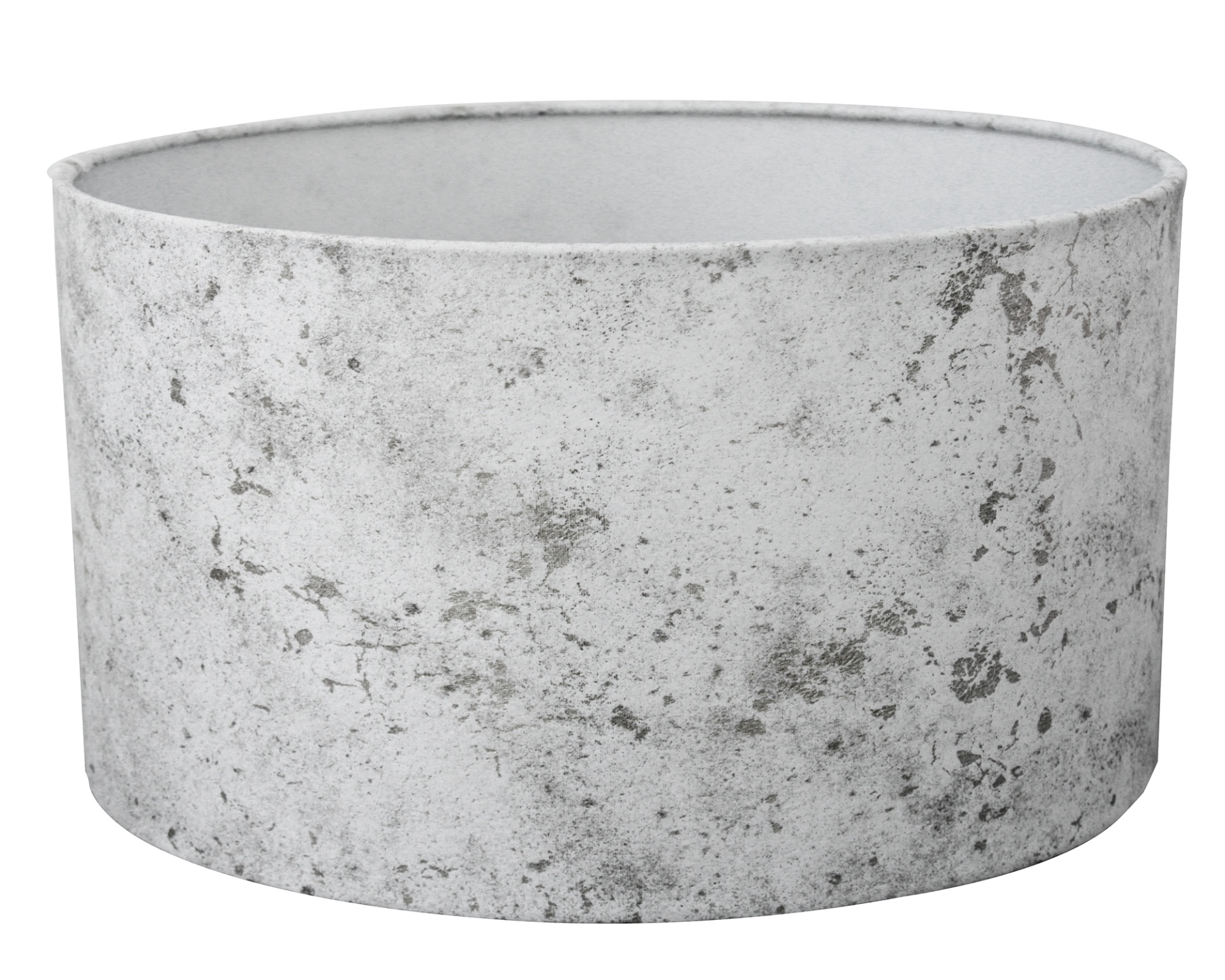 Vaso cilíndrico em cimento cinza claro com textura manchada
