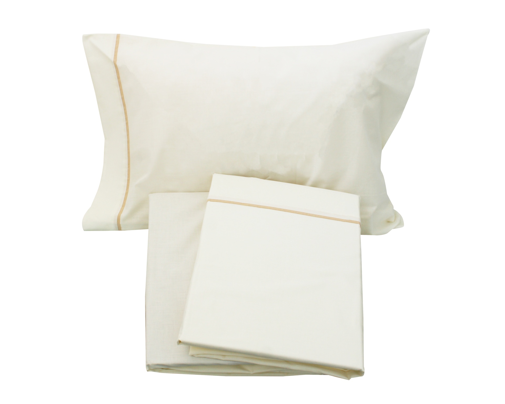 Conjunto de roupa de cama creme com detalhes castanhos