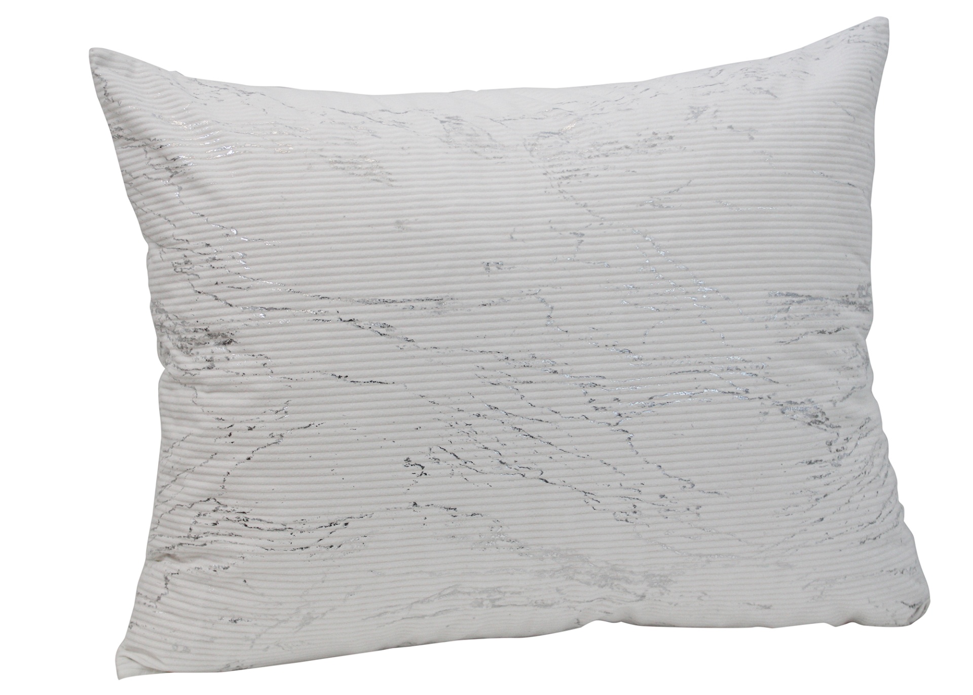 Travesseiro branco com padrões cinza finos e textura levemente enrugada