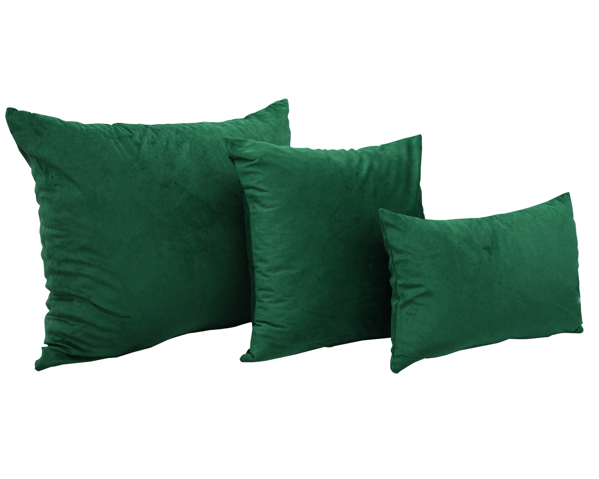 Três almofadas verdes de diferentes tamanhos
