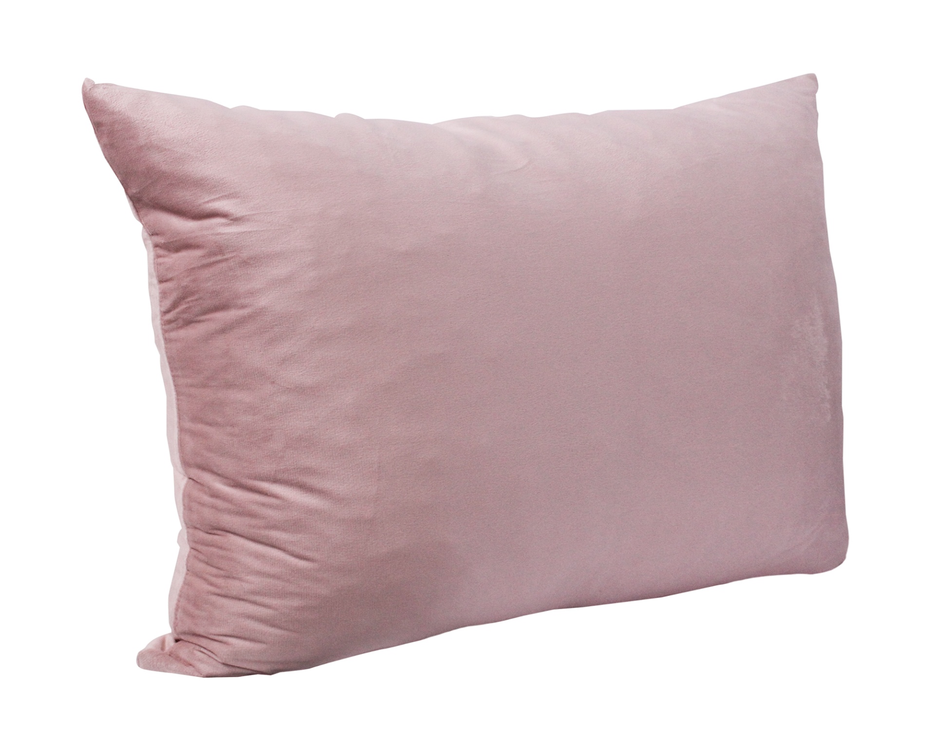 Travesseiro retangular rosa claro com tecido suave sobre fundo branco