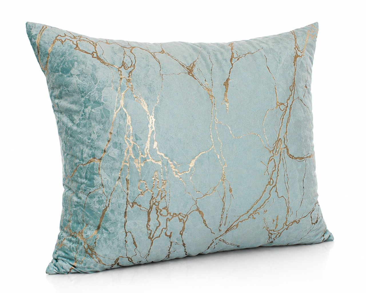 Almofada azul clara com padrão dourado marmoreado
