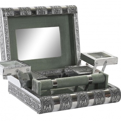 Estojo de maquilhagem metálico com espelho e compartimentos pequenos