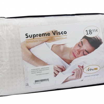 Travesseiro Supreme Visco viscoelástico embalaço plástico com rótulo e preço