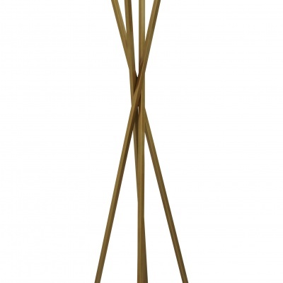 Cabide de pé em madeira castanha clara com quatro pernas cruzadas