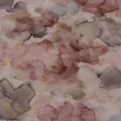 Tecido padrão aquarela tons pastel rosa cinza bege detalhes dourados