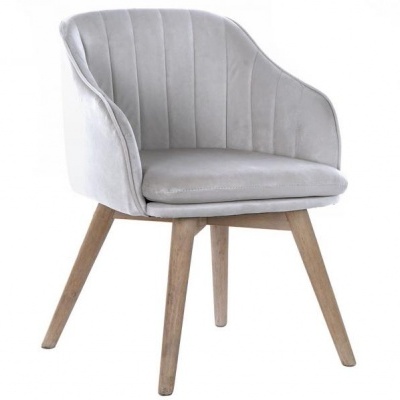 Cadeira moderna estofada cinzenta com pernas de madeira clara