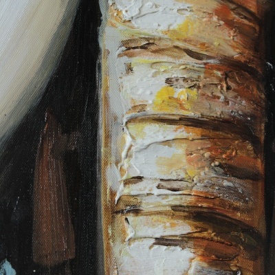 Pintura a óleo texturizada com padrão abstrato em branco, castanho, amarelo e preto