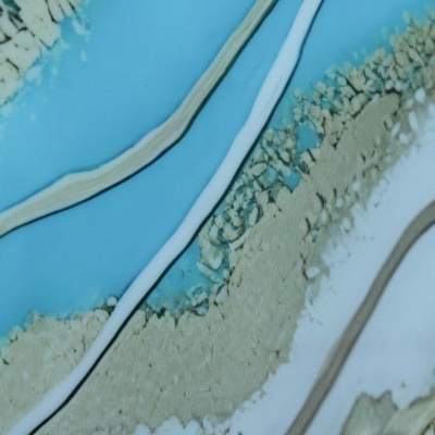 Superfície decorativa azul claro, branco e bege com textura e padrões abstratos
