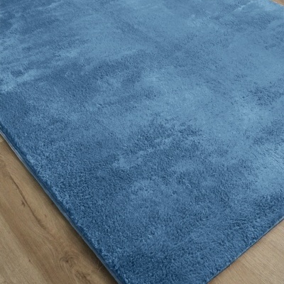 Tapete azul sobre pavimento de madeira clara