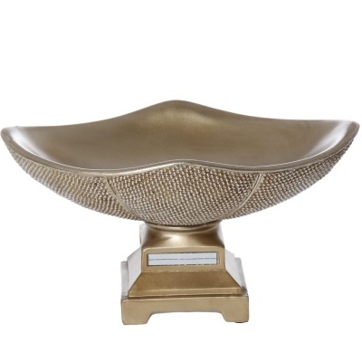 Fruteira decorativa dourada de metal com textura relevada