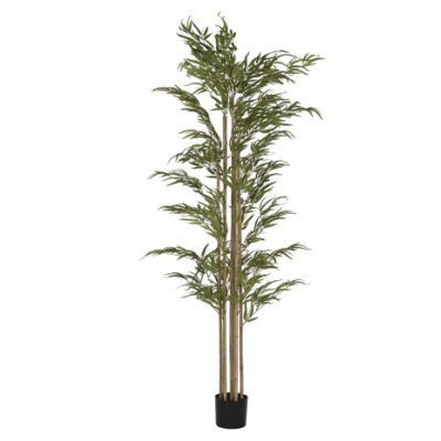 Planta artificial em vaso preto sobre fundo branco