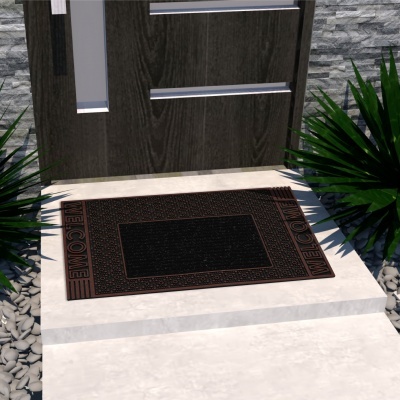 Tapete de boas-vindas preto com texto e entrada moderna
