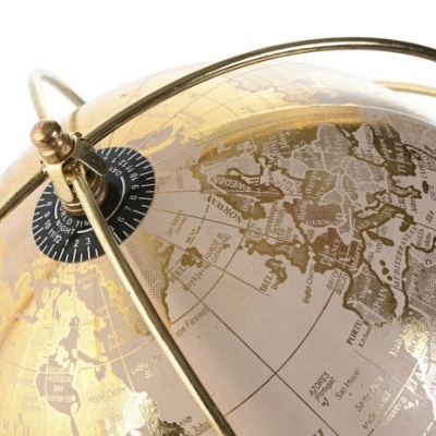 Globo terrestre dourado decorativo com anel metálico