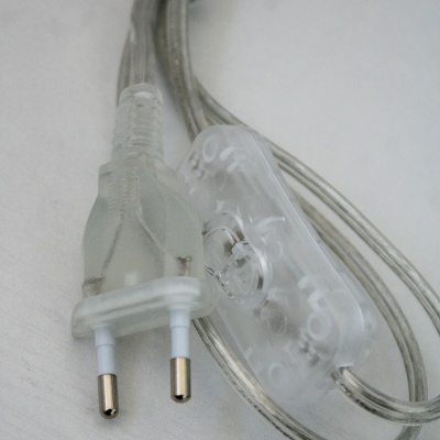 Cabo elétrico transparente com ficha europeia e interruptor transparente