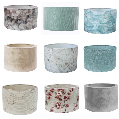 Conjunto de nove abat-jours redondos com variados padrões e cores