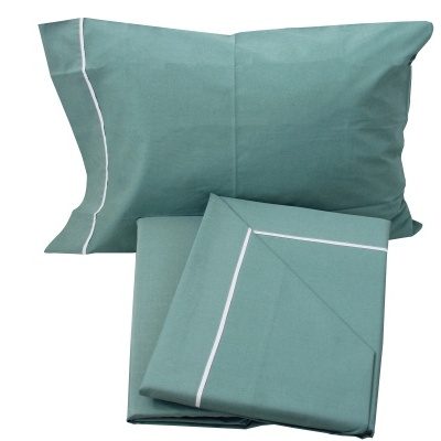 Conjunto de roupa de cama verde-água com costura branca