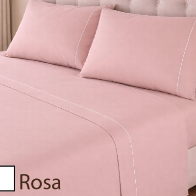 Conjunto de cama rosa com costura branca