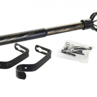 Varão metálico preto para cortinado com ponteira esfera entrelaçada e suportes