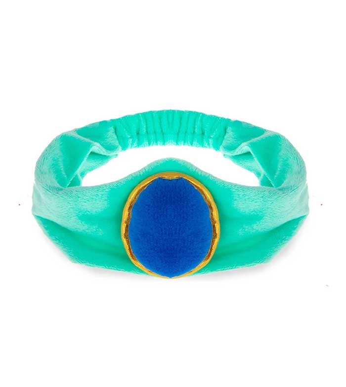 Faixa de cabelo verde água com detalhe azul e amarelo