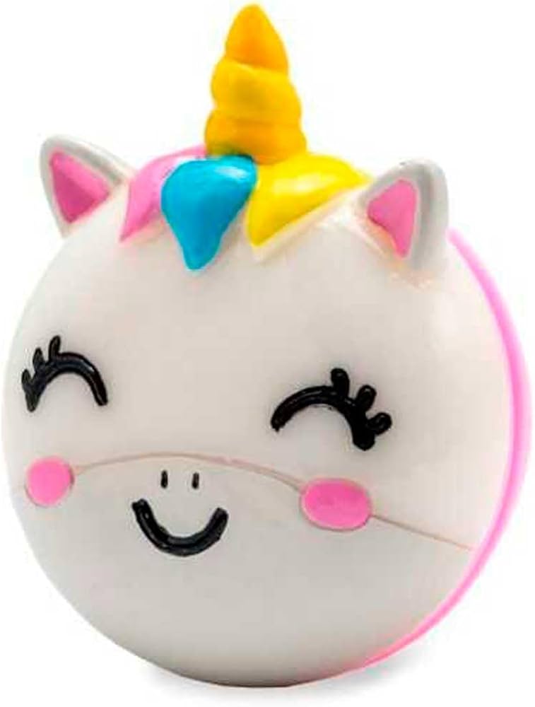 Bola decorativa em forma de unicórnio com chifre amarelo e crina colorida