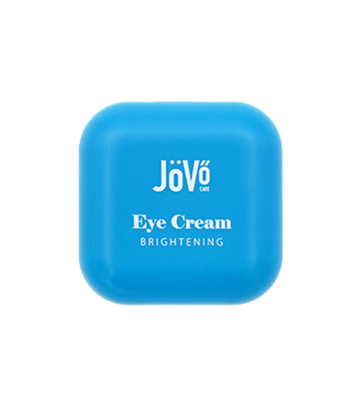 Caixa azul de creme para os olhos Jövö com texto branco