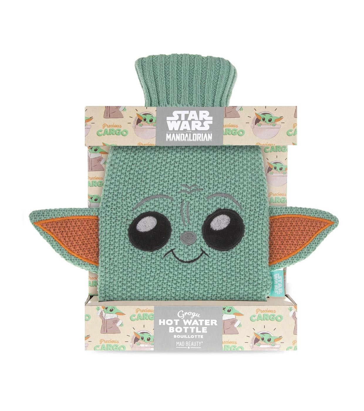 Saco de água quente verde com design Grogu e embalagem Star Wars Mandalorian