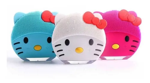 Três escovas faciais elétricas em forma de cabeça de gato coloridas