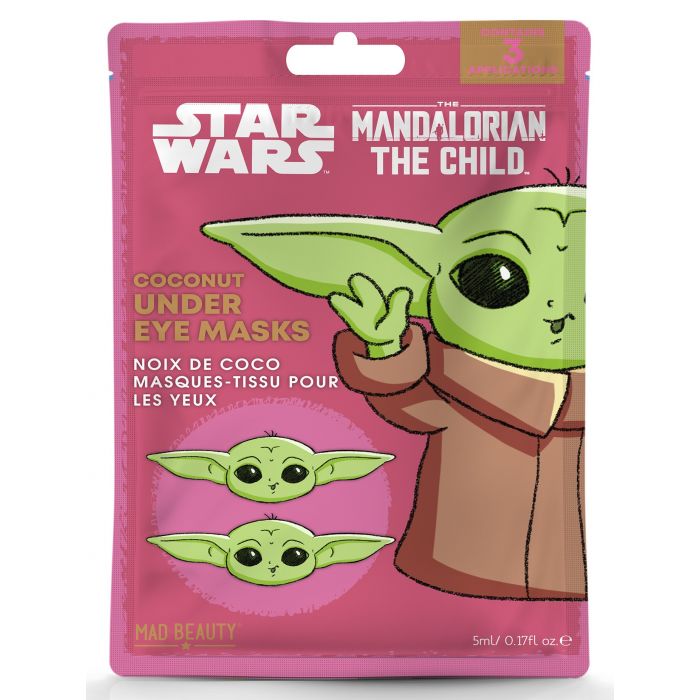 Embalagem rosa de máscara facial para olhos com personagem The Child de Star Wars