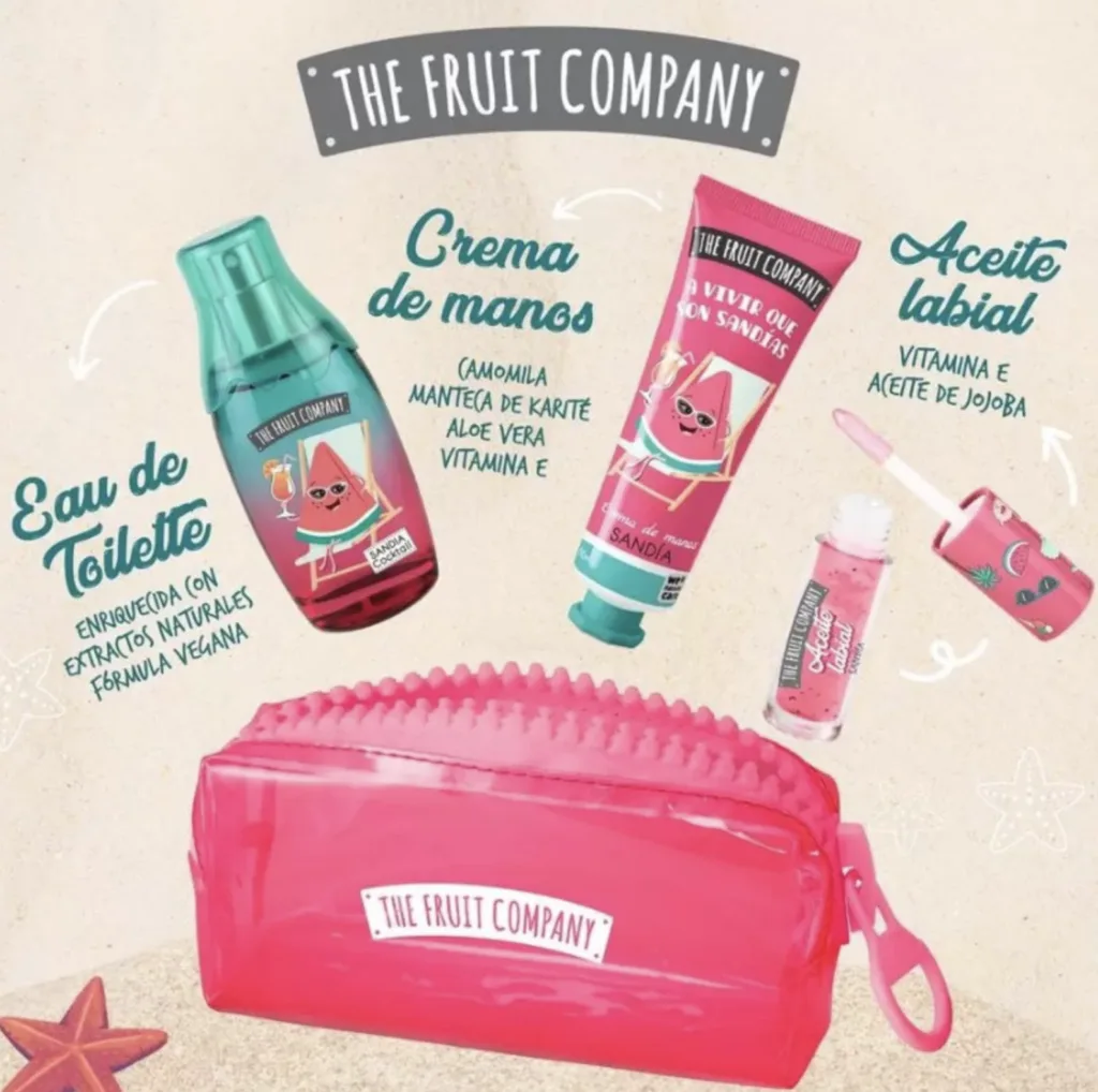 Produtos de beleza THE FRUIT COMPANY com estojo rosa