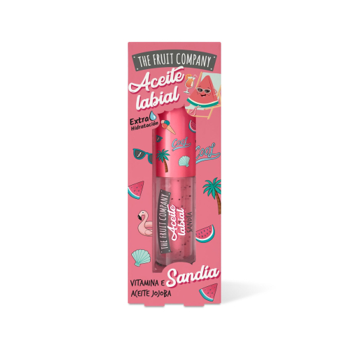 Embalagem rosa com óleo labial de melancia da The Fruit Company